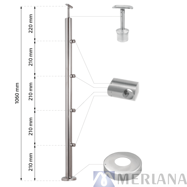 Stulpas 42,4*1060mm, 4*Fi12mm, apat. tvirtin., L21NP330 1