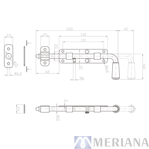 Apatinė vartų skląstis 220 mm, L15NZ039