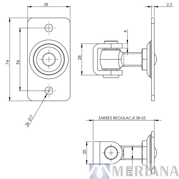 Vyris M12 reguliuojamas su plokštele 75x38x3, L11VR078