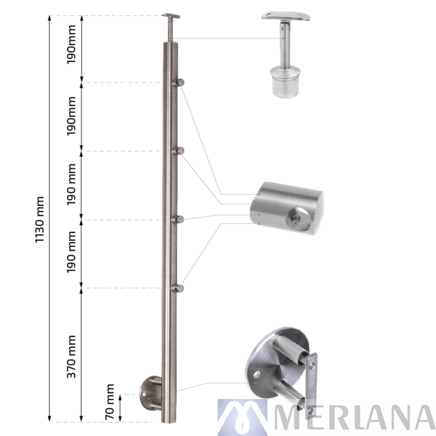 Stulpas 42,4*1130mm, 4*Fi12mm, šoninis tvirt., L21NP276 1