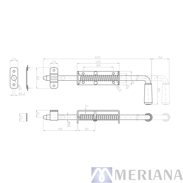 Apatinė vartų skląstis su spiruokle 420 mm, L15NZ041