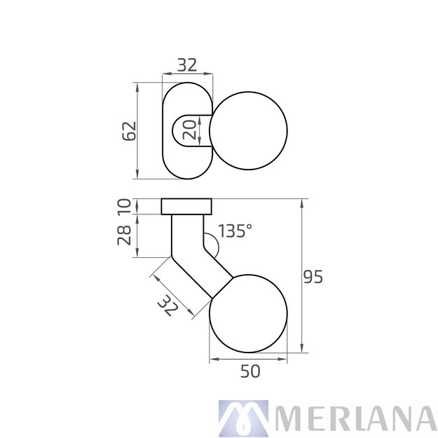 Rankena apvali 50 mm, 135°, L13KZ168 1