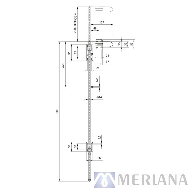 Apatinė vartų skląstis su užraktu 800 mm, L15NZ045